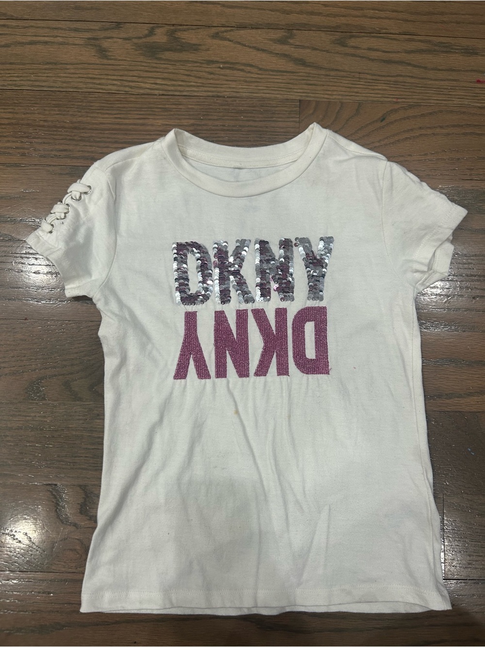 DKNY Girls Flip Sequin Shirt Size S (7) – Brand New